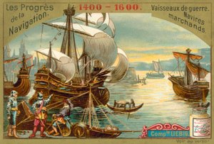 Barcos mercantes y de guerra de 1400-1600 de European School